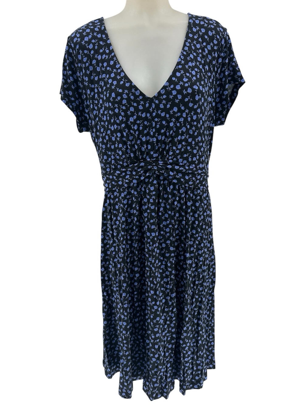 Lascana V-Neck Navy & Black Floral Midi Dress NWT Sz 10